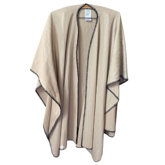 D & Co. Denim & Company tan herringbone open poncho cape. - Picture 1 of 7